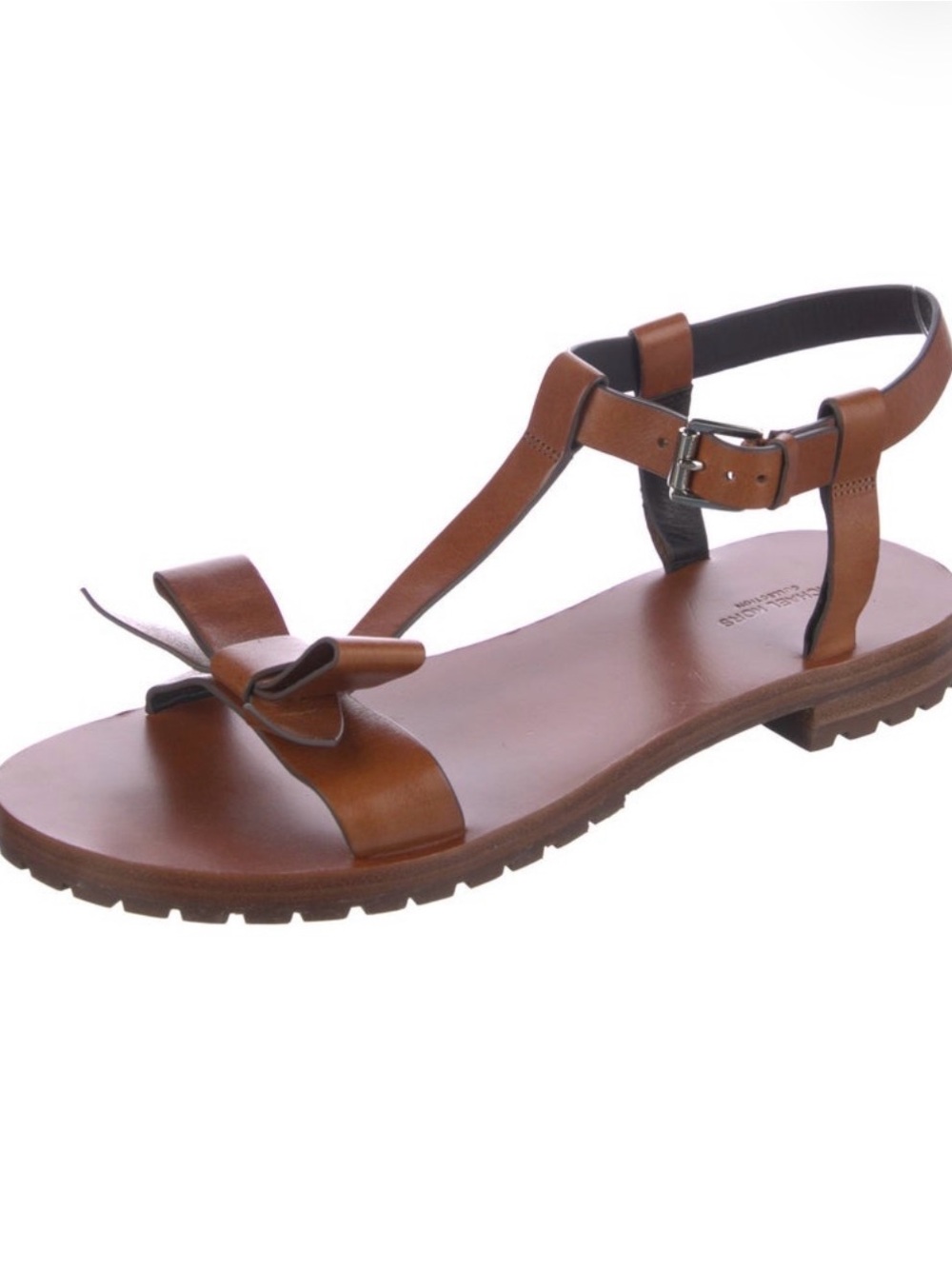 Michael Kors Collection Brown Leather Bow T-Strap Sandal 9.5 / 39.5 Like New